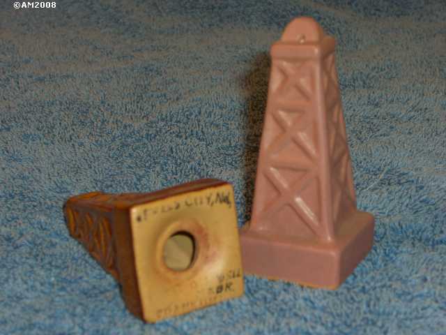 Oil Derrick shakers glazed dusty rose and Osage brown